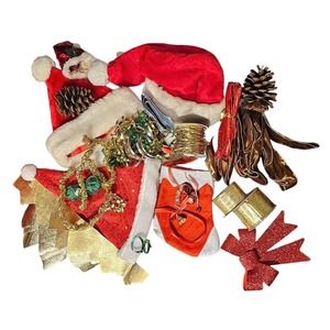Christmas Hats Pinecones Stocking Ribbon Craft Lot Vinyl Crowns Bells Bow Tinsel